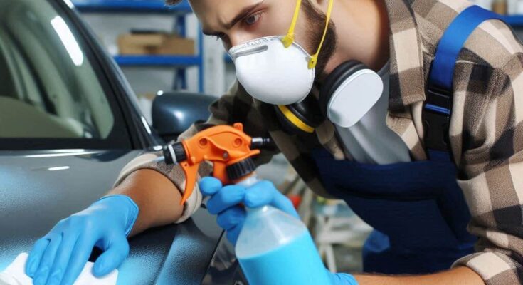 A man applying Bio-based Coatings on the automobile